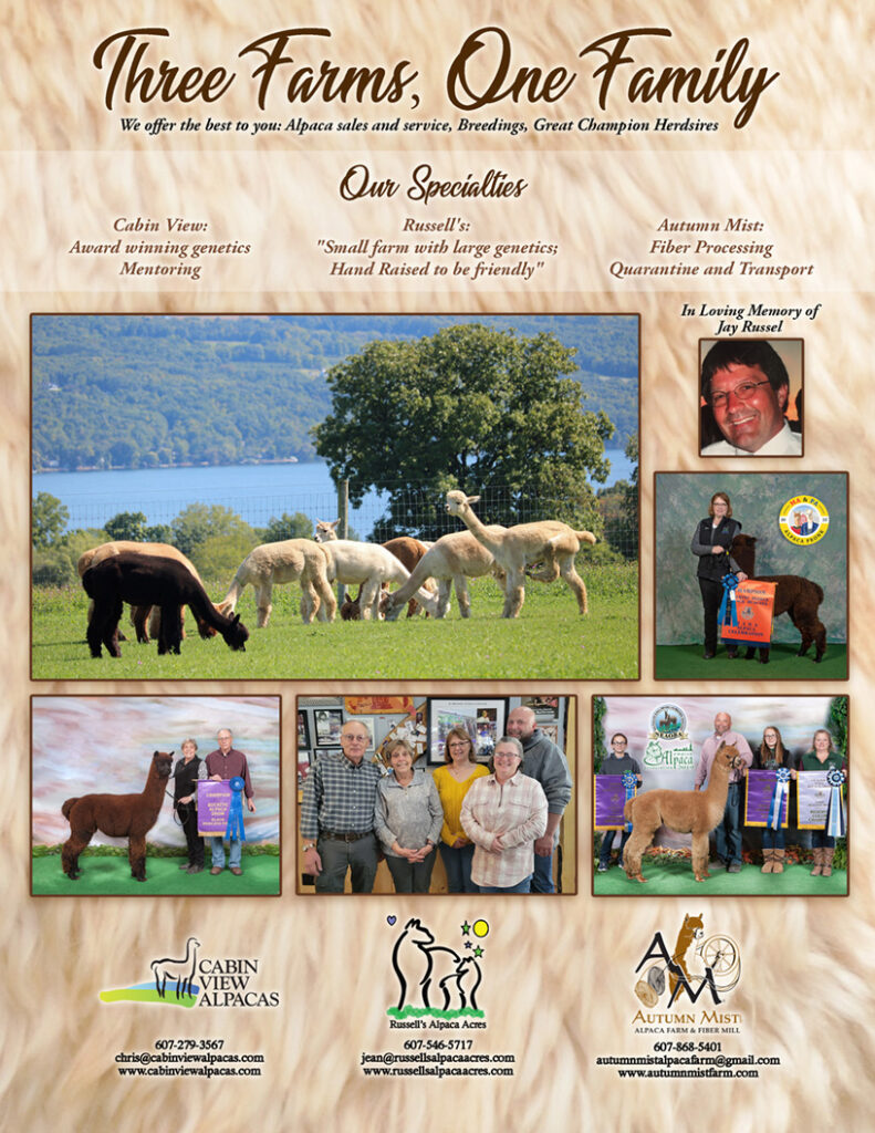 Cabin View Alpacas, Russell's Alpaca Acres, Autumn Mist Alpaca Farm & Fiber Mill - sponsors - Alpaca Showtacular